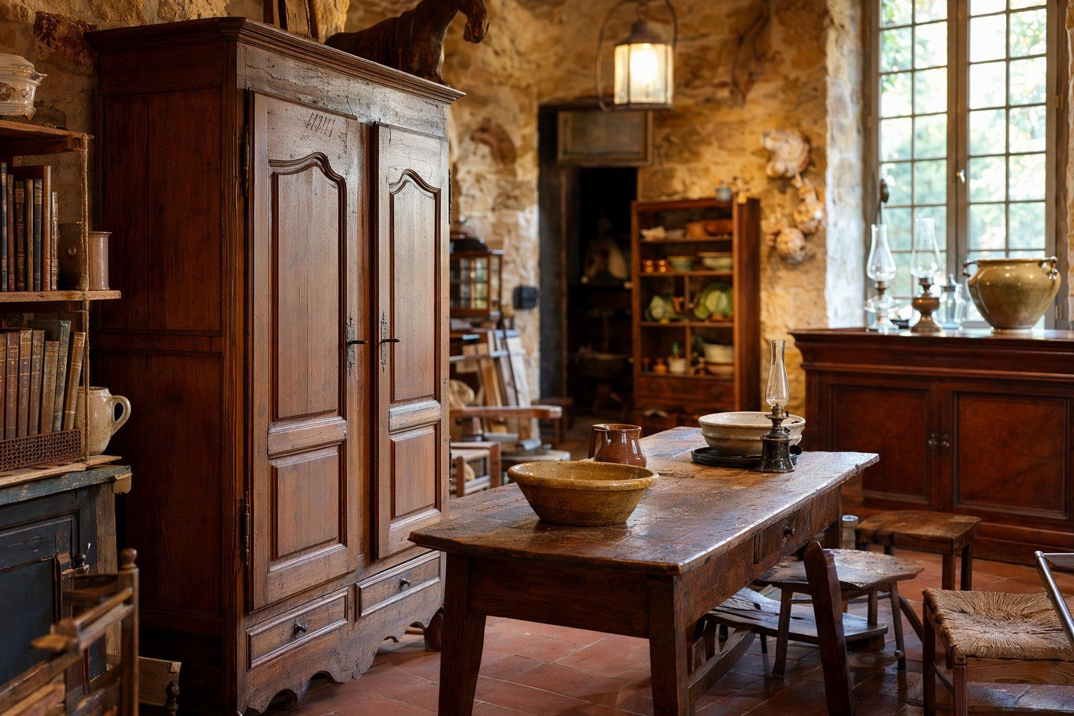 Magazine éditorial brocante : mobilier ancien rustique du Sud-Ouest